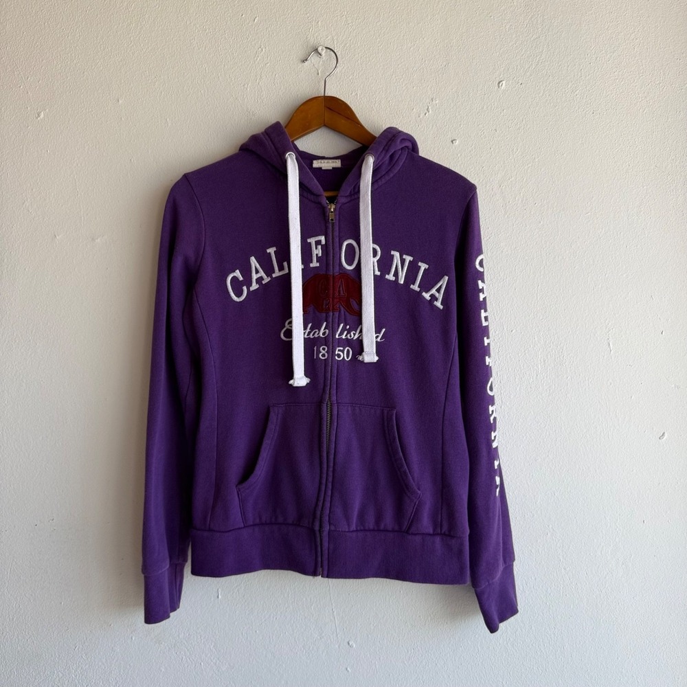 Reflex California Bear Hoodie Womens Size Medium Purple Zip Up